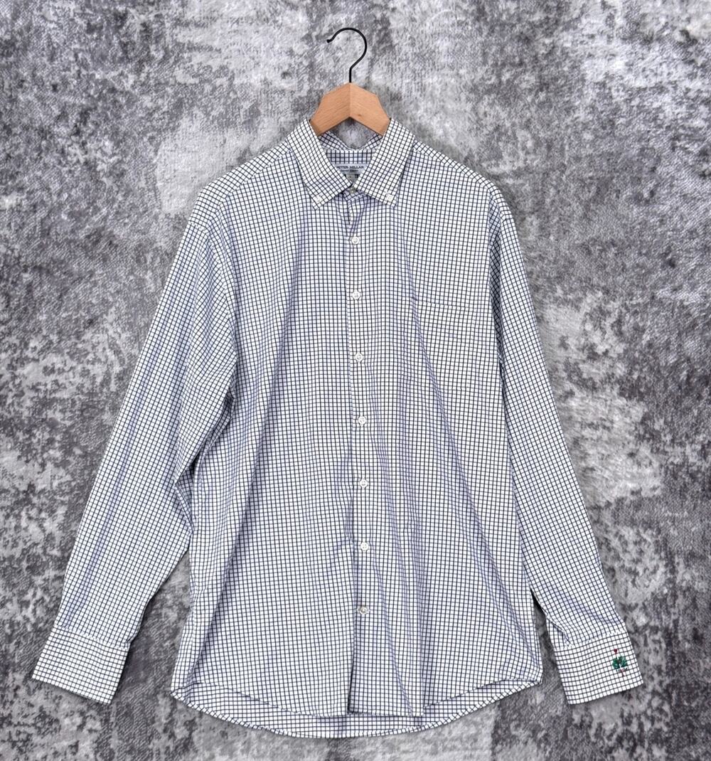 Peter Millar Merion Golf Club Summer Comfort Shirt Large Mens White Check